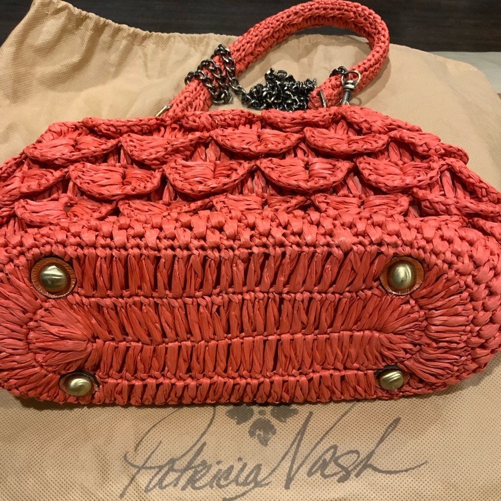 Scalloped Raffia Burnt Coral Satchel Laureana orange pink